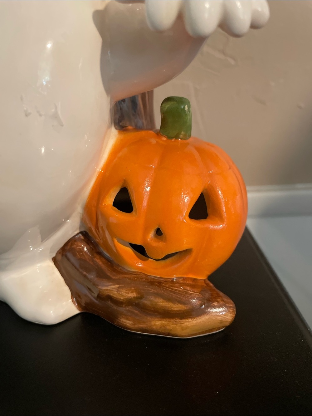 Vintage Hallmark White Ghost with Orange Pumpkin and Brown Tree Accent - Picture 2 of 8